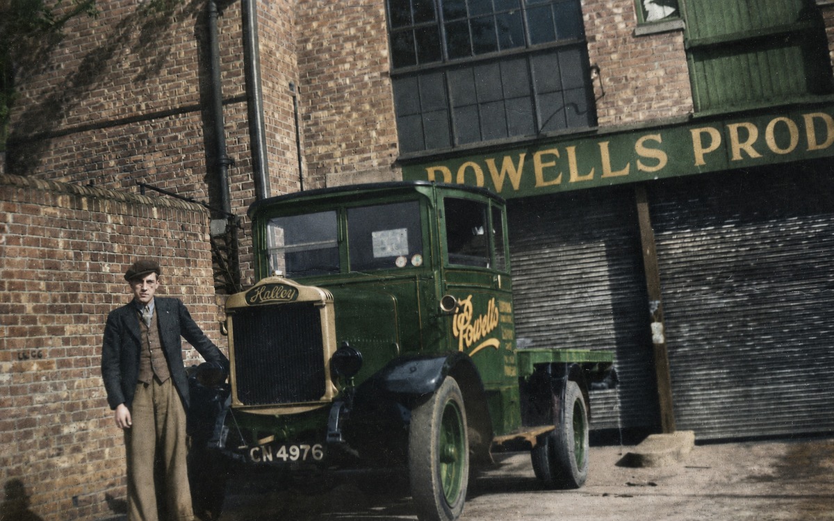Private archive photograph of a later Halley vehicle outside Powells Preserves