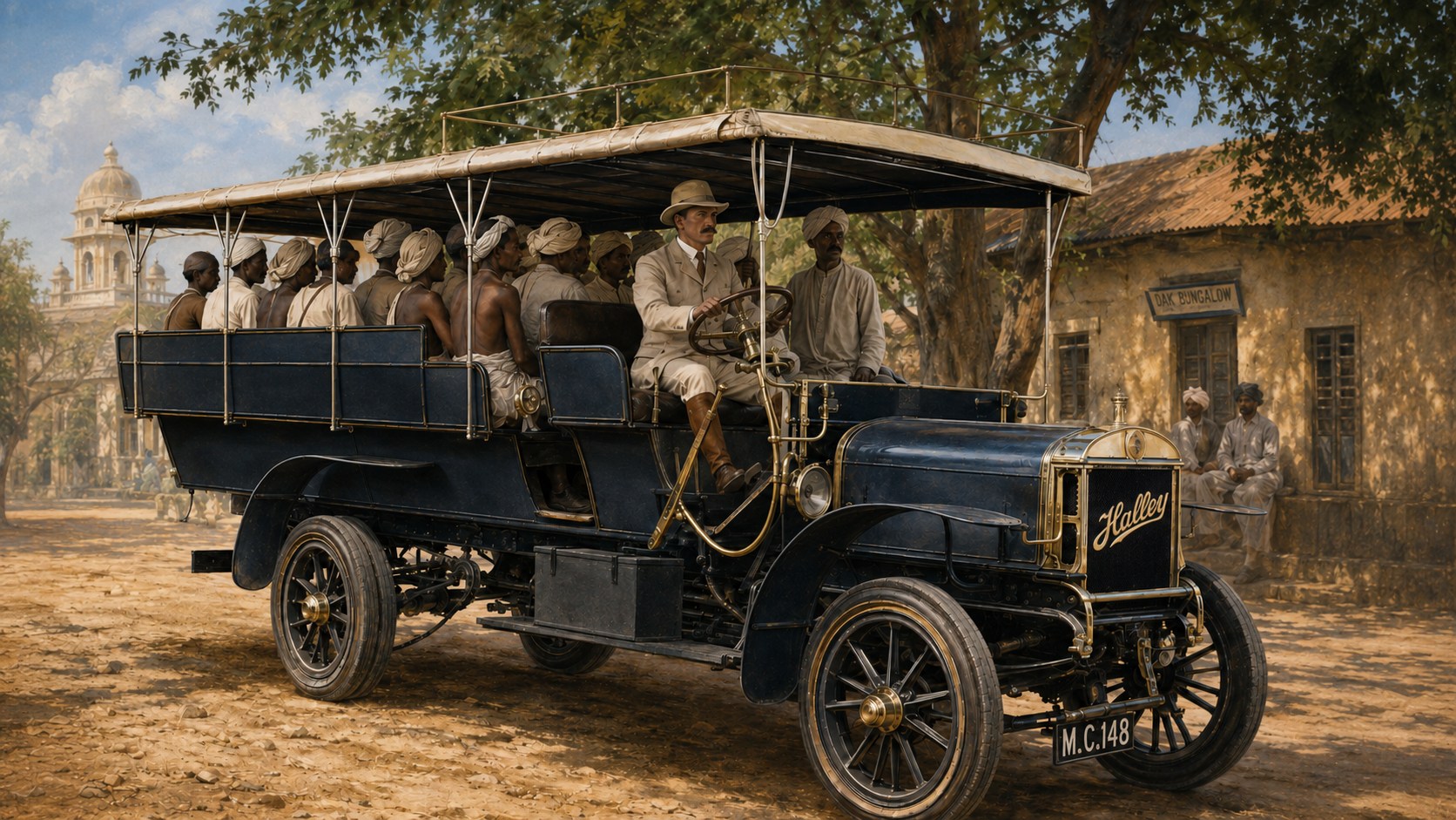 Modern artistic reconstruction of an early Halley charabanc based on period imagery believed to show a Halley in service in India